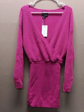 Line & Dot Fuchsia Wrap V-Neck Sweater Dress